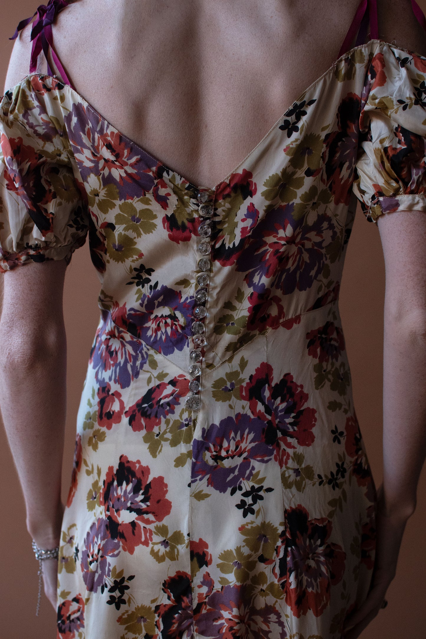 1930s Floral Print Taffeta Dress