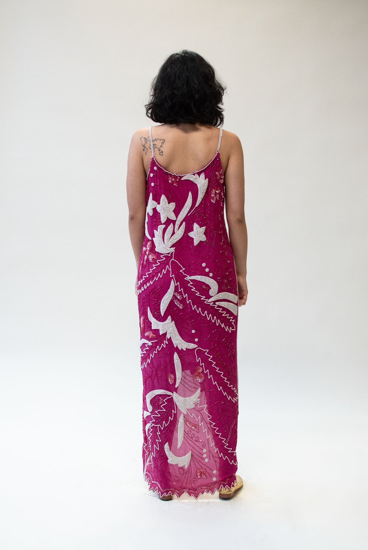 1980s Magenta Beaded Gown