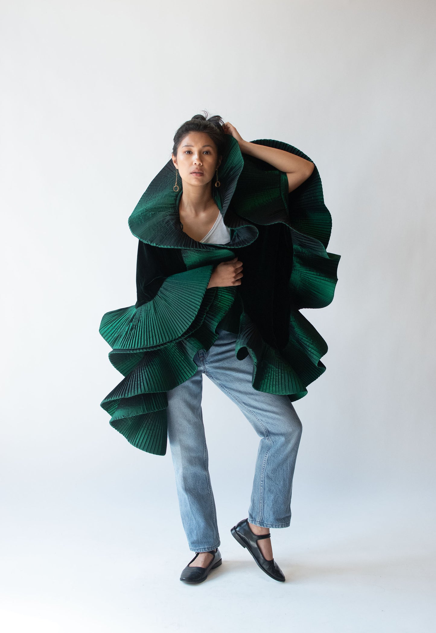 1980s Velvet Cape w/ Pleated Trim | Victor Costa
