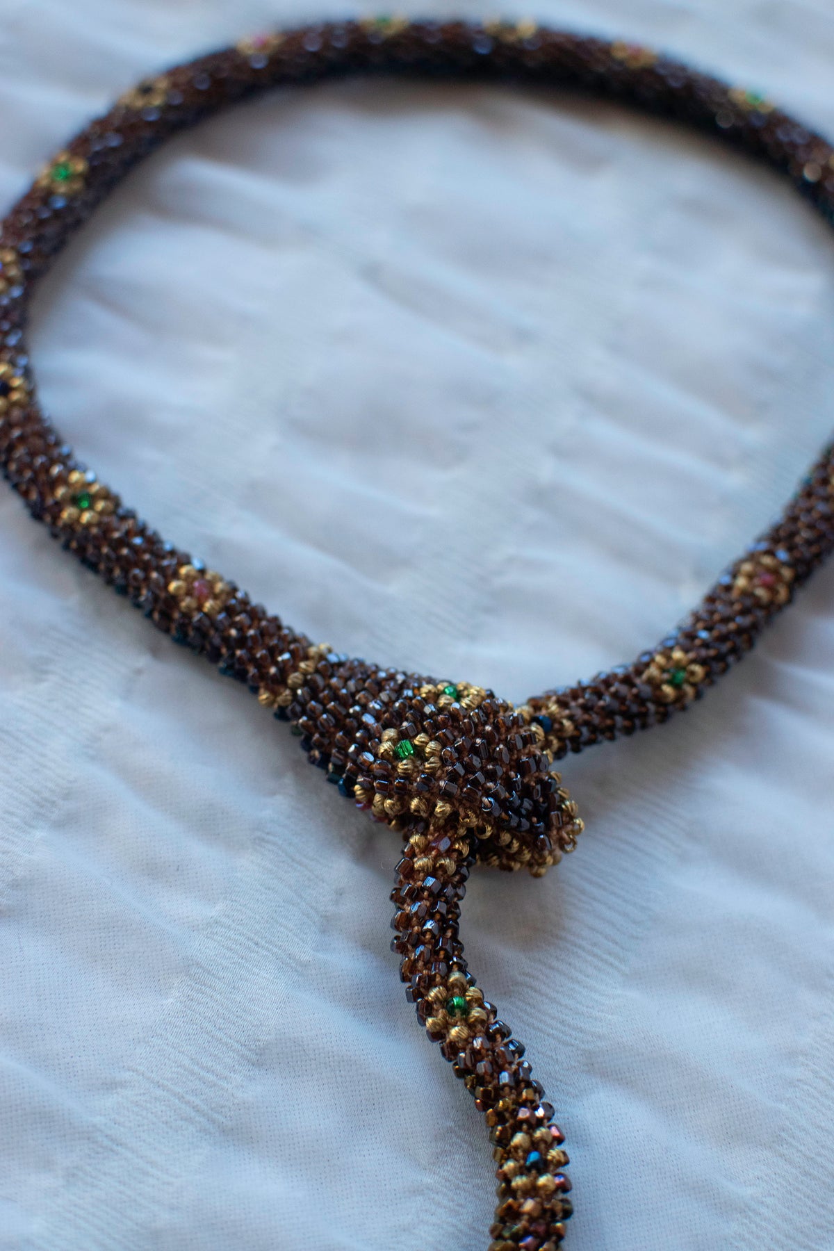 Bead Crochet Snake | Sparkly Brown Flower