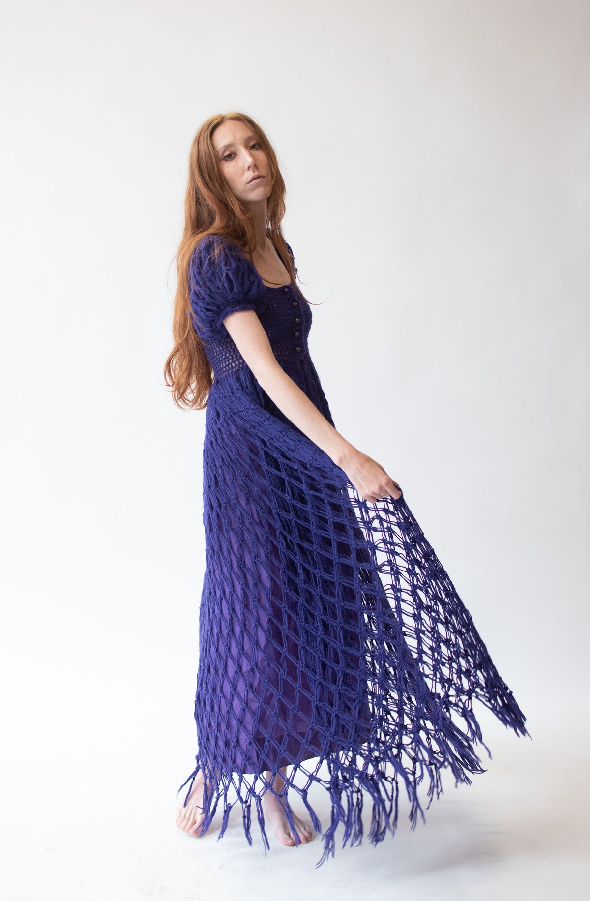 1970s Purple Crochet Dress