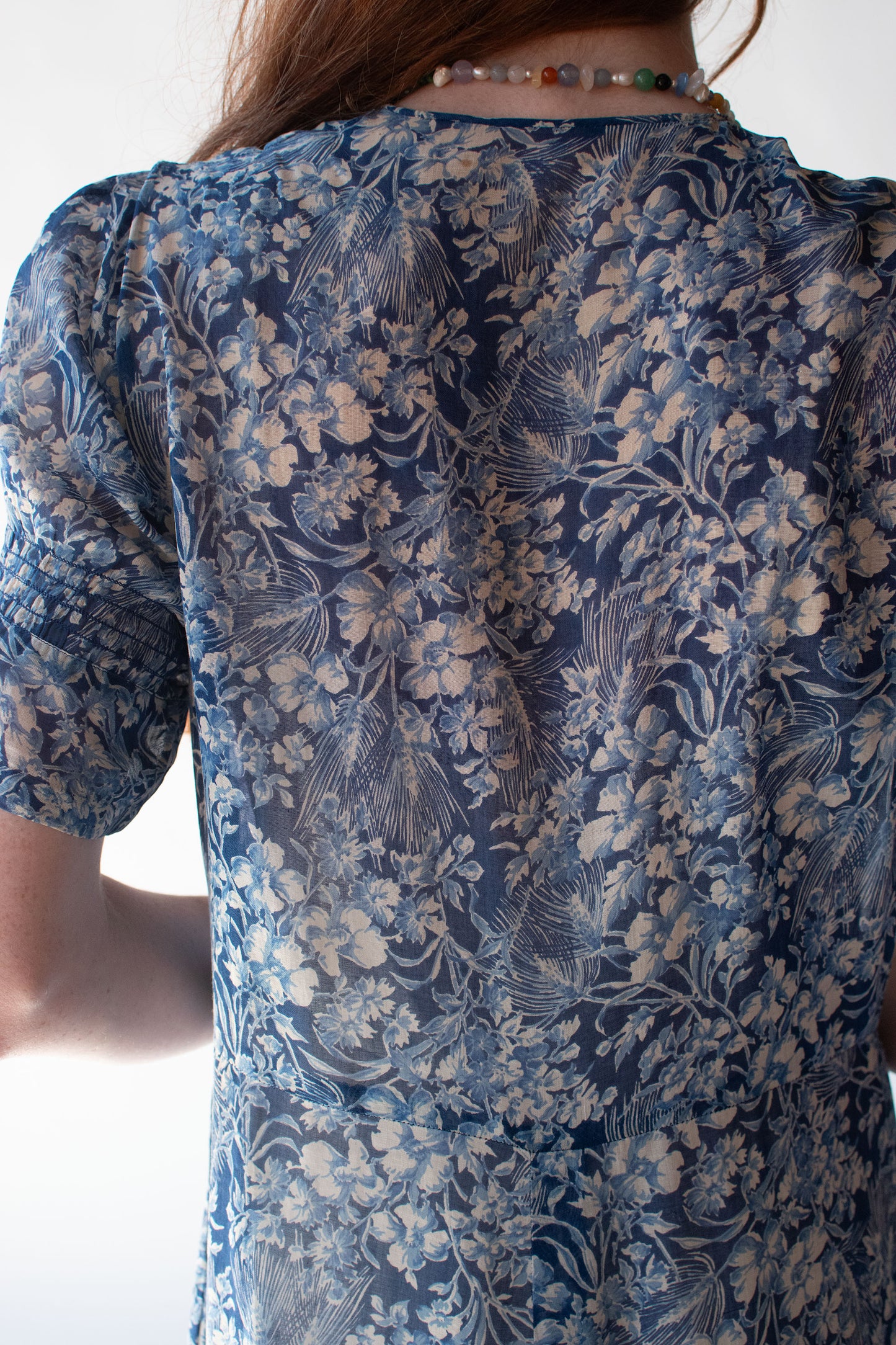 1930s Blue Floral Print Voile Dress