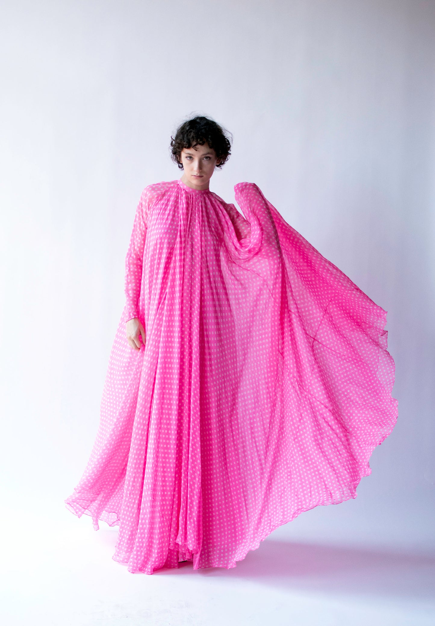 1970s Pink Polka Dot Chiffon Dress | Geoffrey Beene