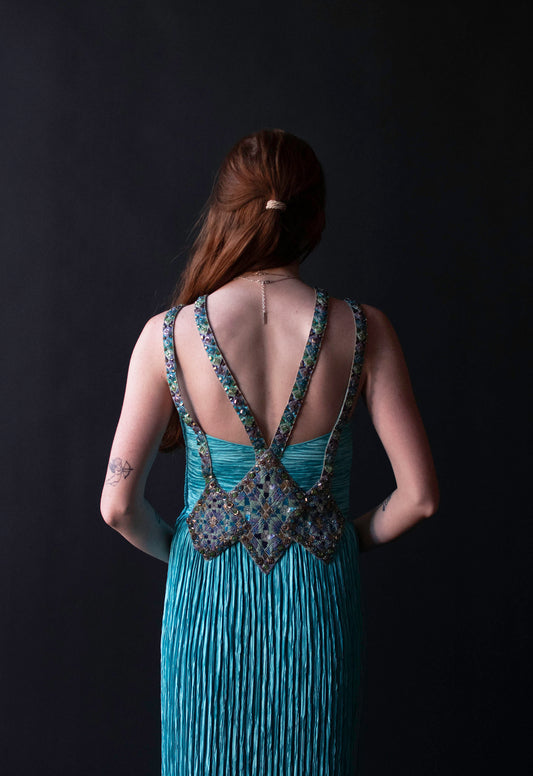 Beaded Plisse Gown | Mary Mcfadden