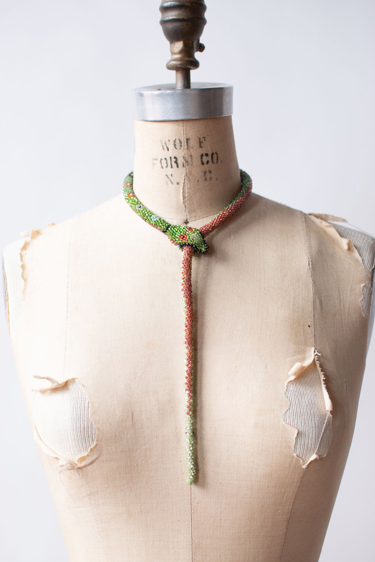 Bead Crochet Snake | Green W/ Multi Color Flowers
