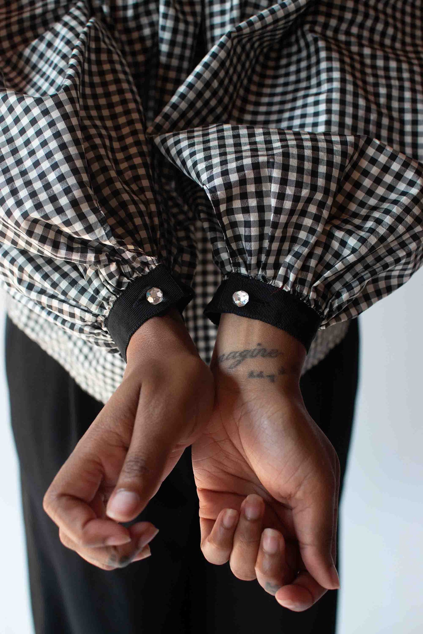 1990s Gingham Silk Balloon sleeve blouse | Isaac Mizrahi