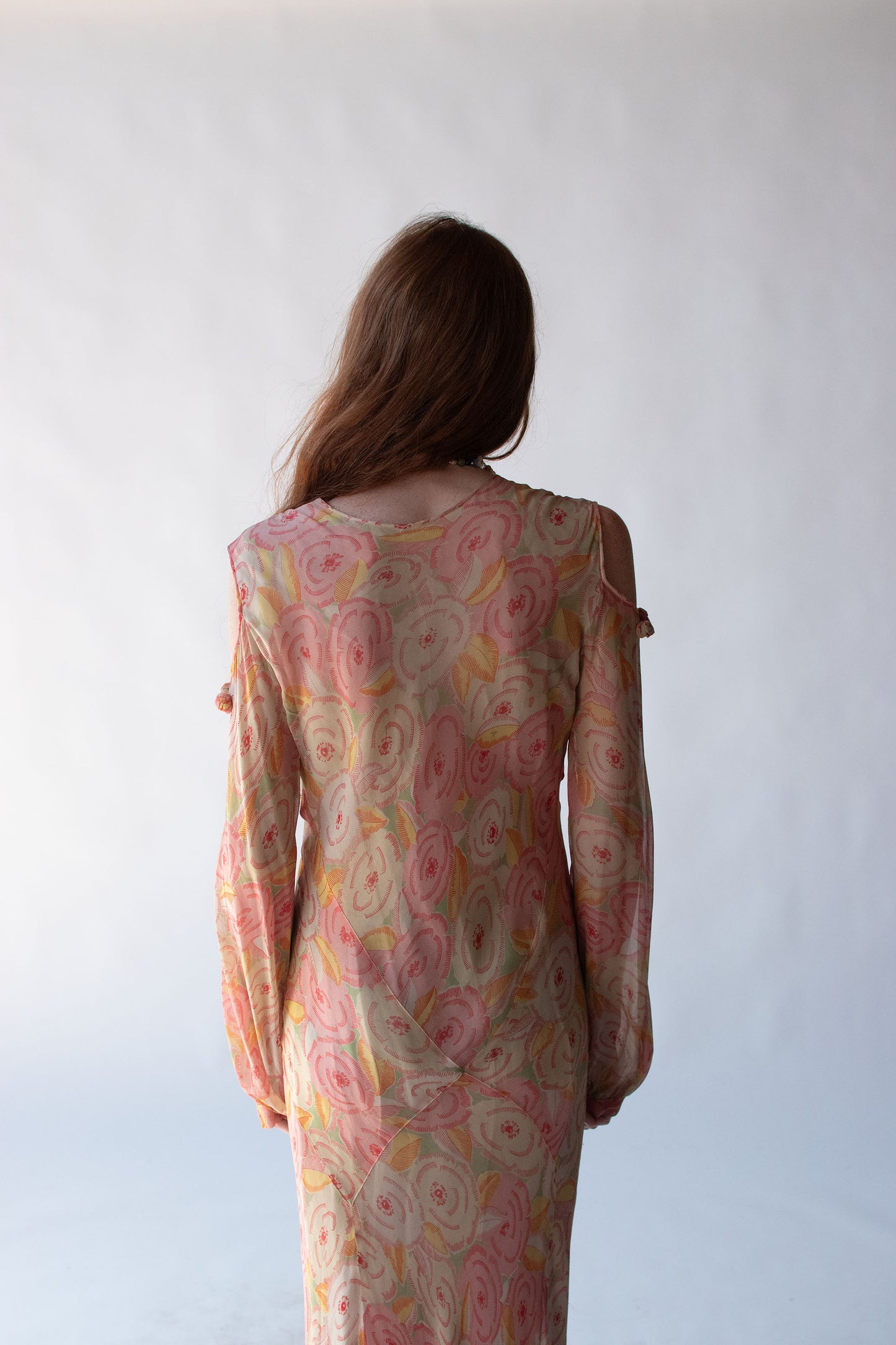 1930s Cold Shoulder Floral Print Dress