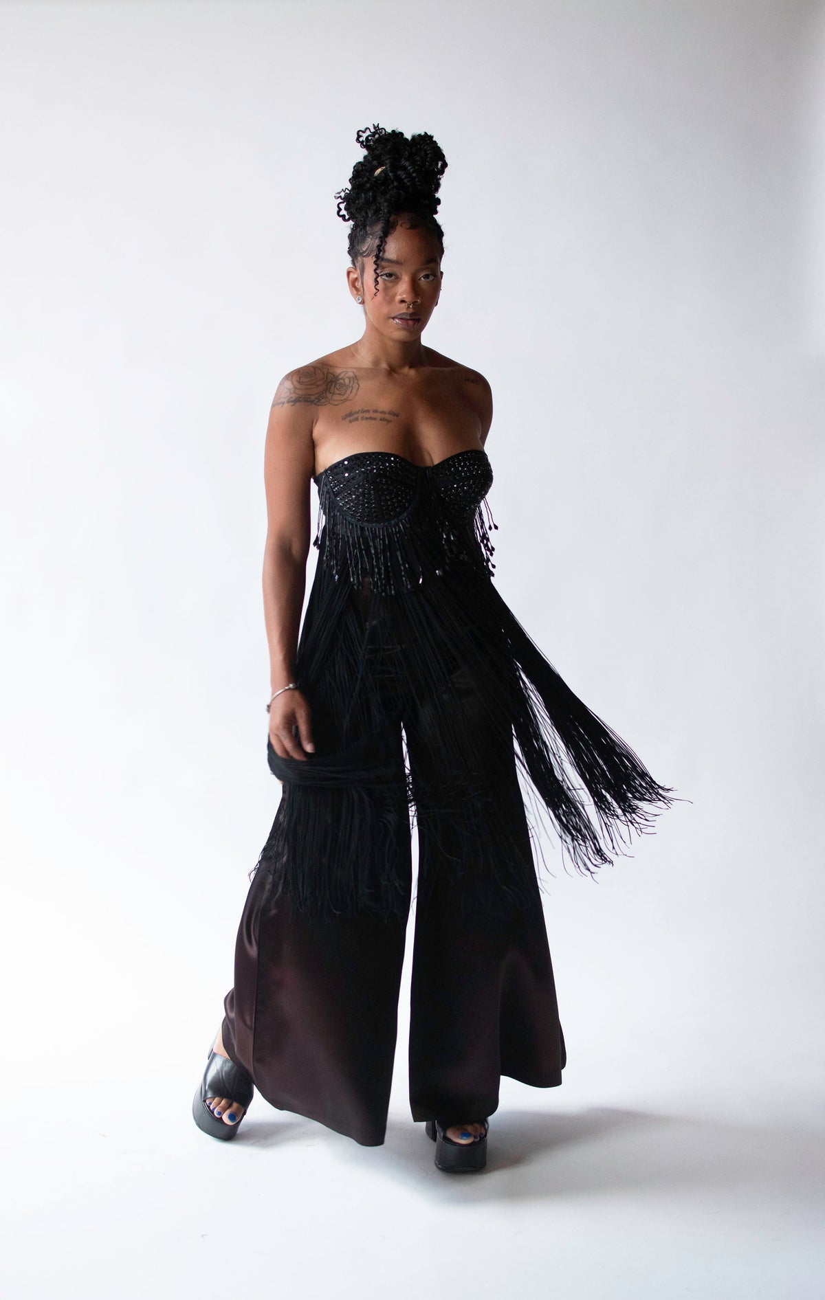 1980s Black Fringe Bustier | Helen Storey