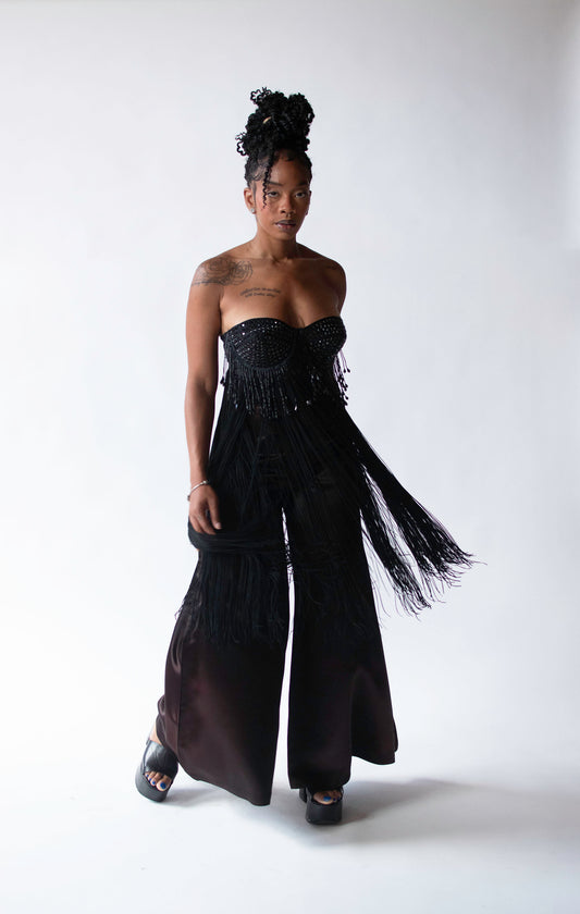 1980s Black Fringe Bustier | Helen Storey