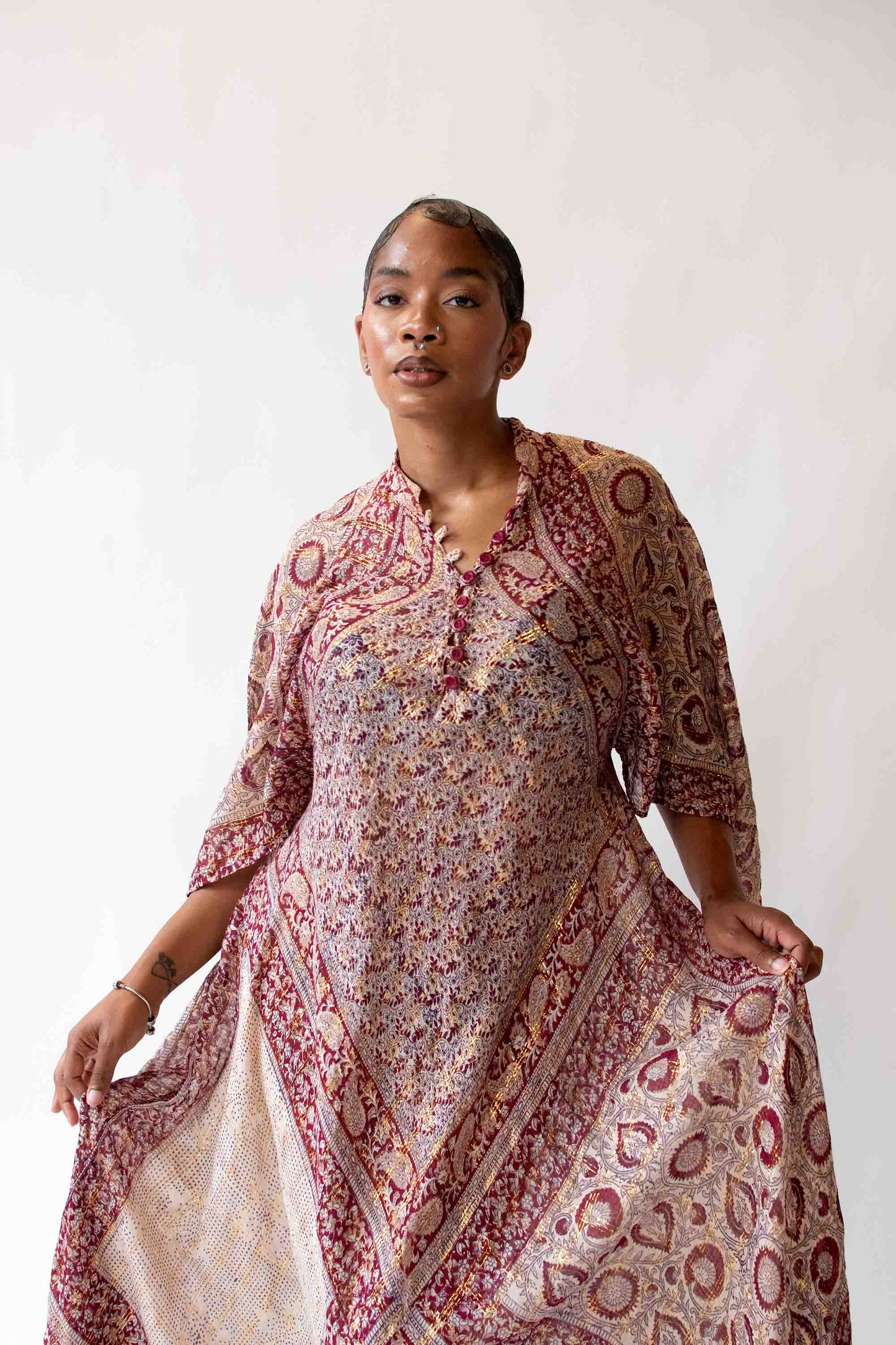 1970s Indian Gauze Lurex Caftan | Abraham and Straus