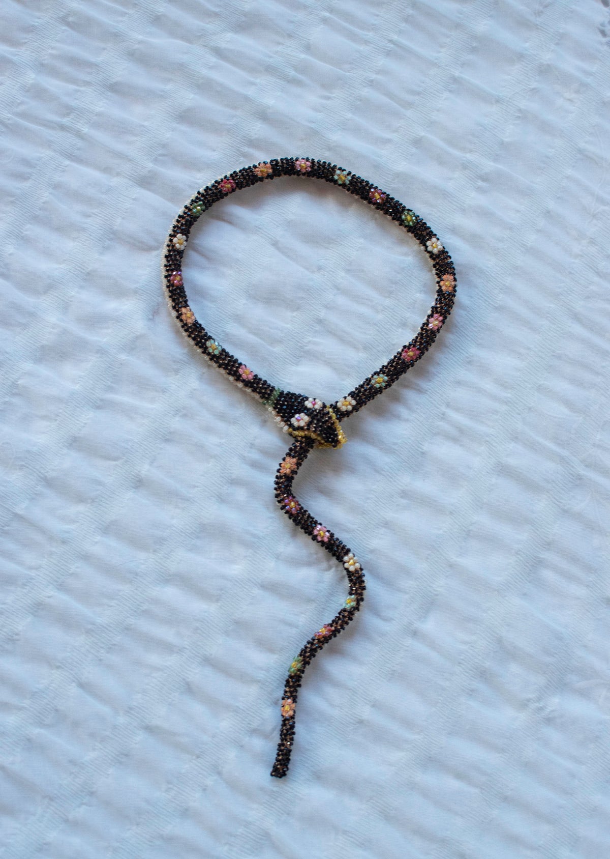 Bead Crochet Snake | Black W/ Multi Color Flowers