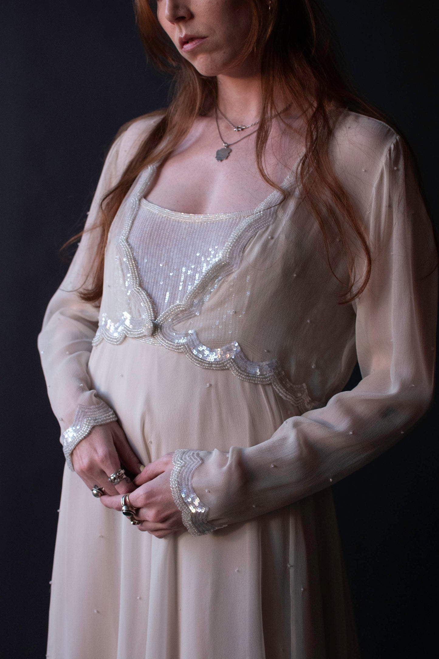 Chiffon Dress w/ Sequins | Judith Ann