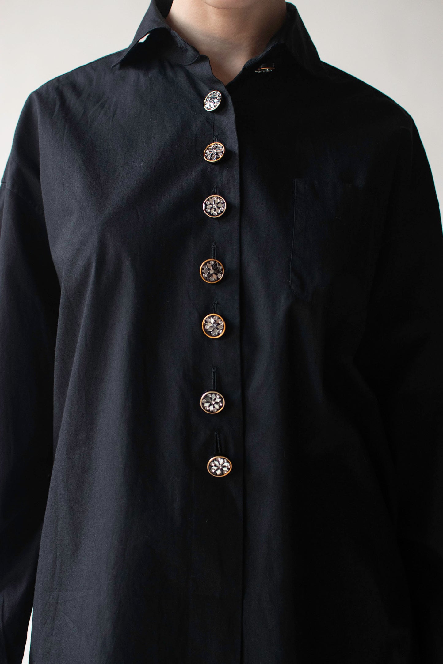 Black Shirt with Mirrored Buttons | Romeo Gigli 1994