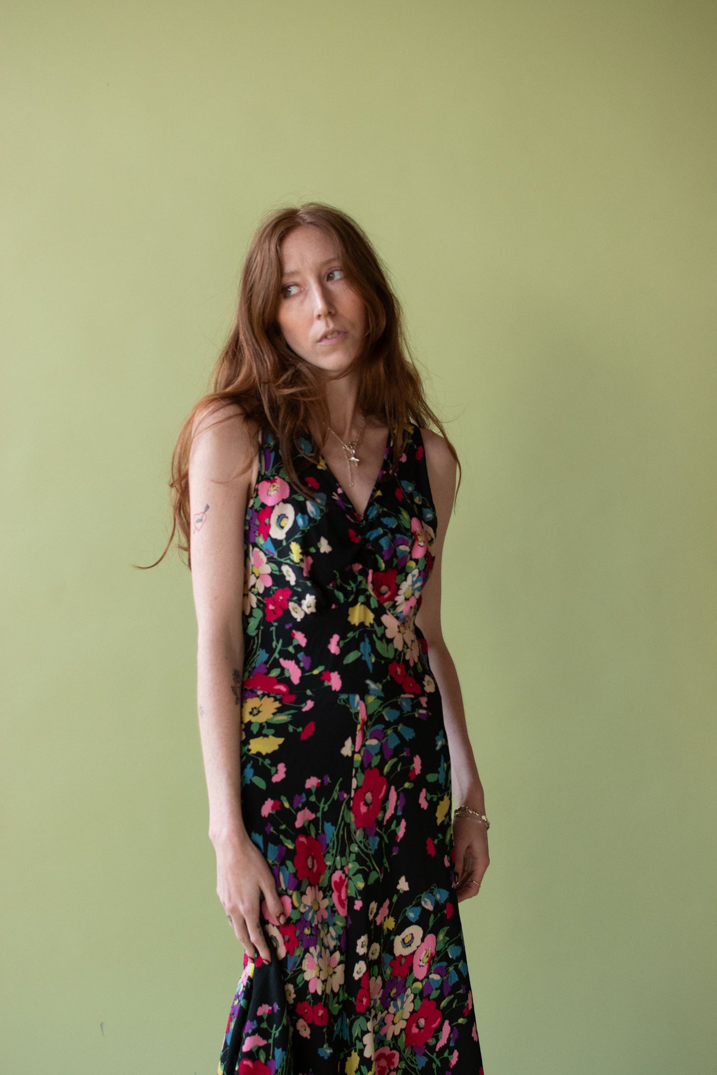 1930s Floral Print Crepe Dress