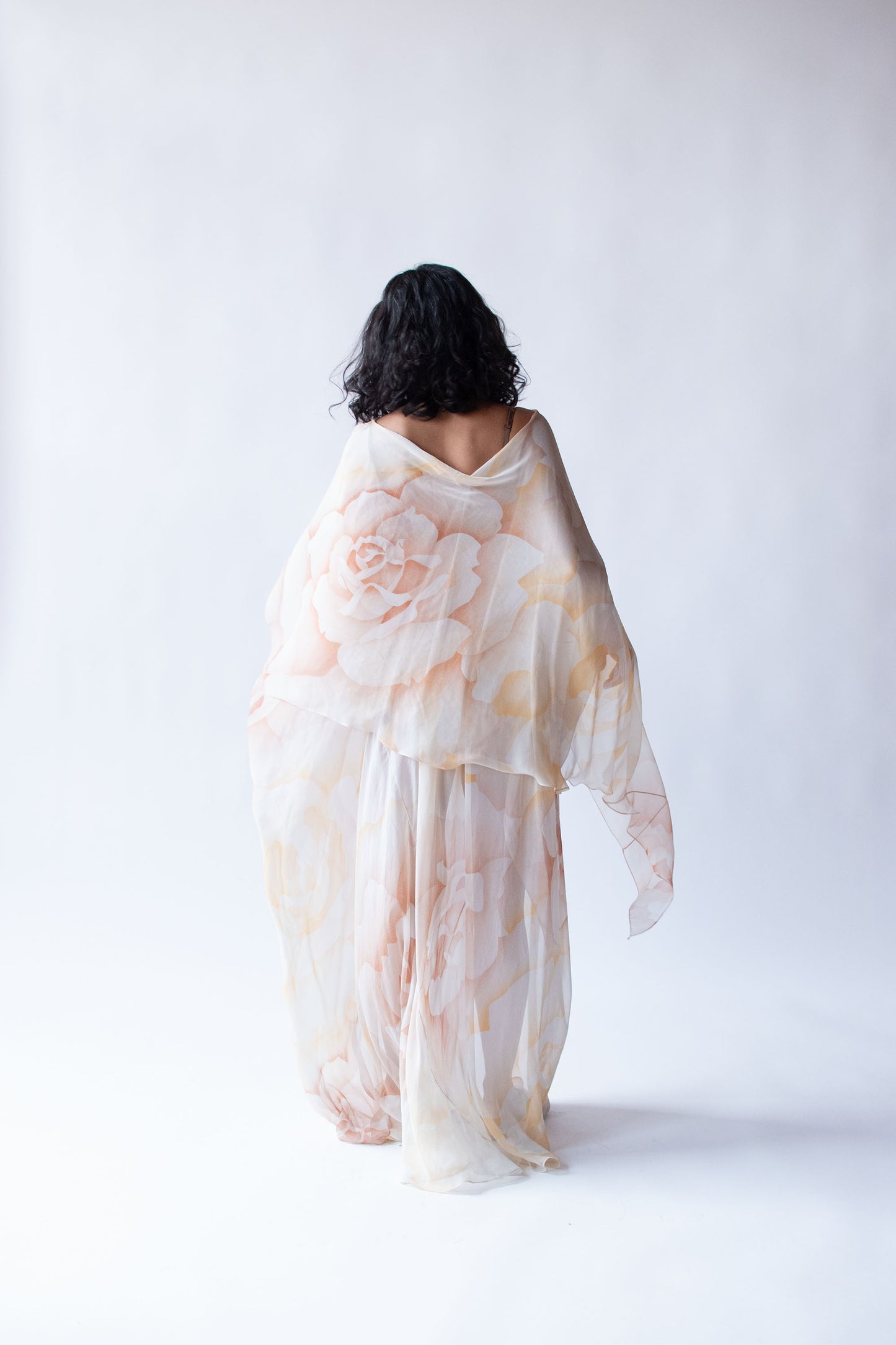 1970s Rose Print Chiffon Caftan