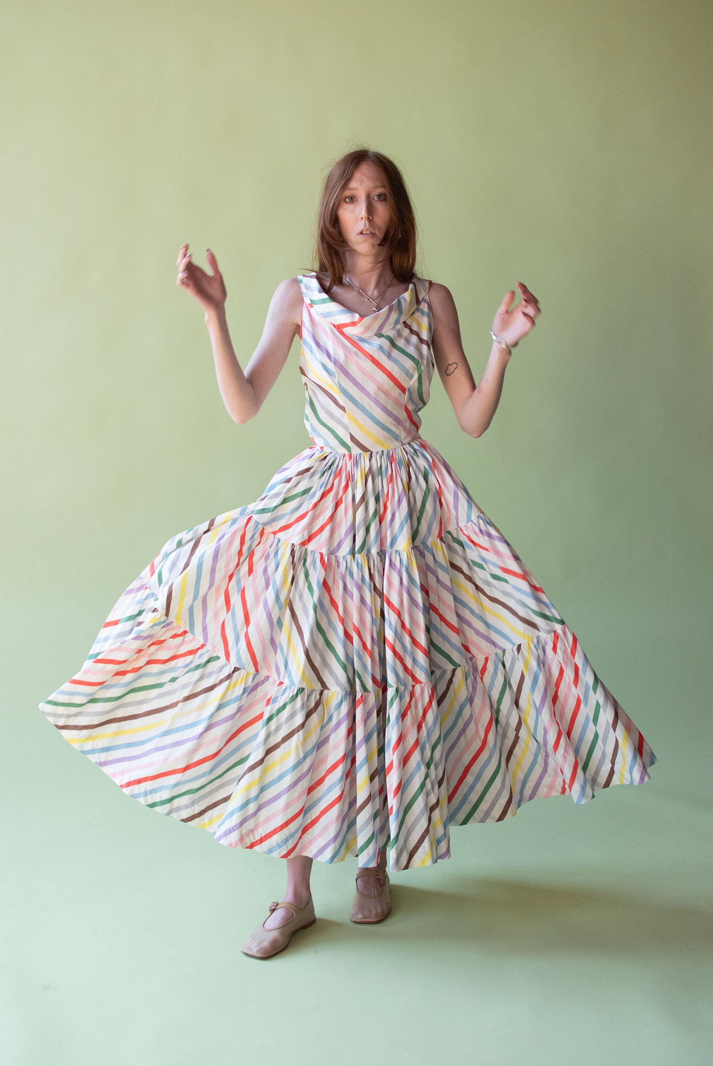 1940s Rainbow Striped Cotton Dress | McMullen
