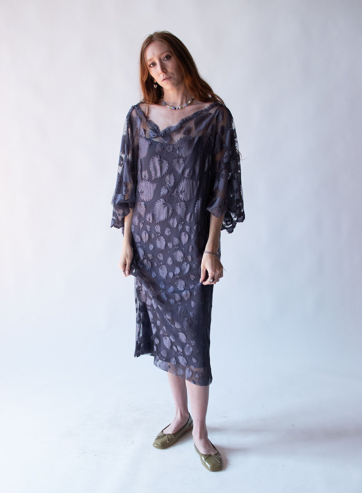 1980s Mauve Lace Dress