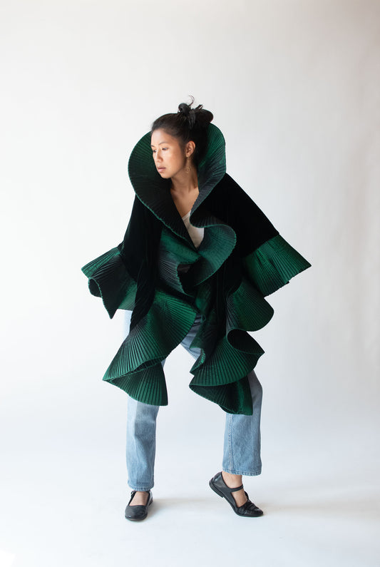 1980s Velvet Cape w/ Pleated Trim | Victor Costa