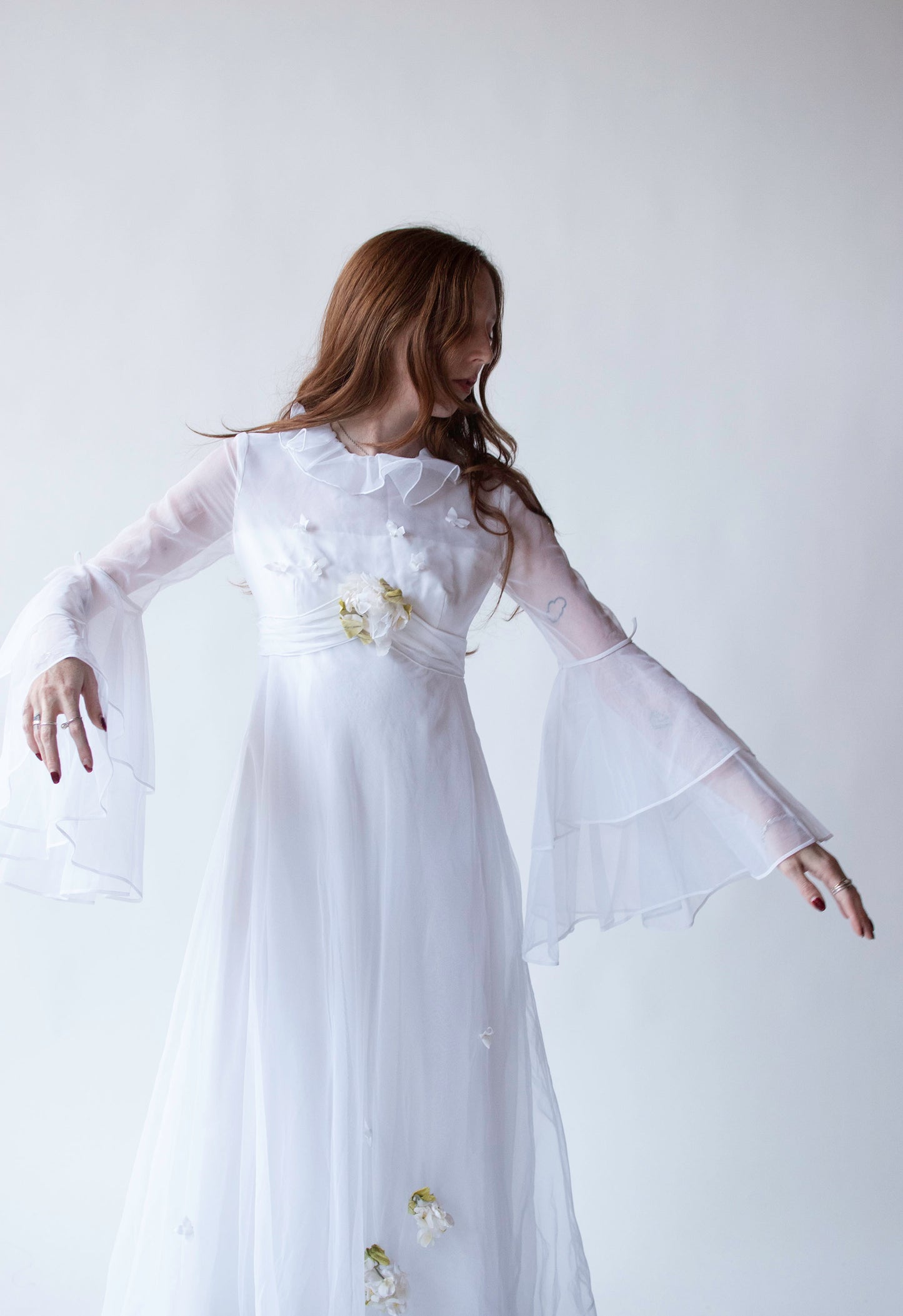 1970s Bell Sleeve Wedding Dress