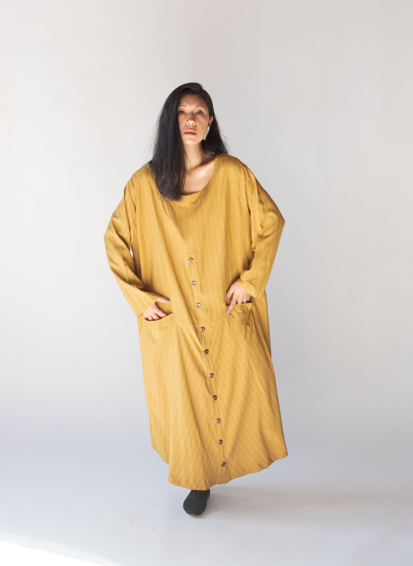 1990s Pinstripe Silk Dress | J. Morgan Puett