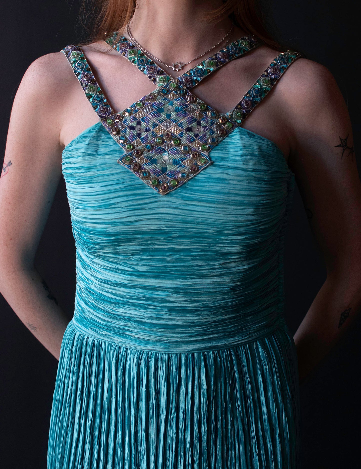 Beaded Plisse Gown | Mary Mcfadden