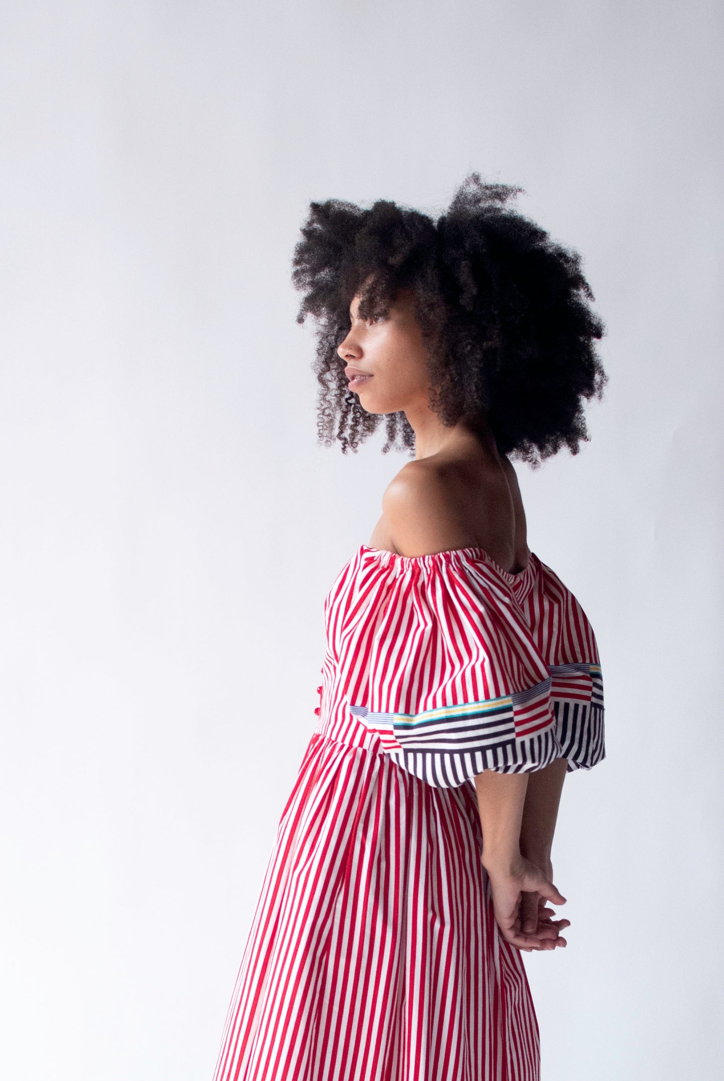 1980s Striped Puff Sleeve Dress | Victor Costa