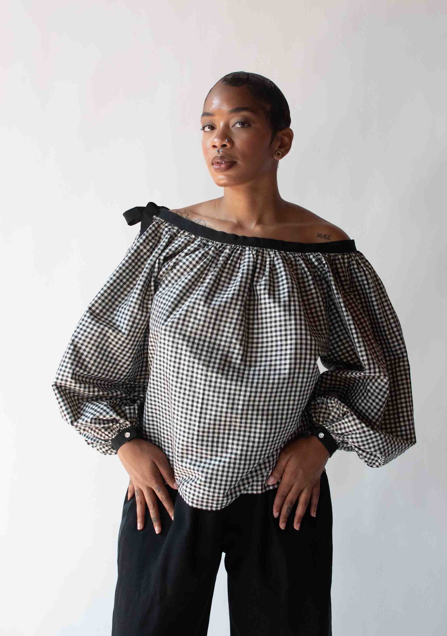 1990s Gingham Silk Balloon sleeve blouse | Isaac Mizrahi