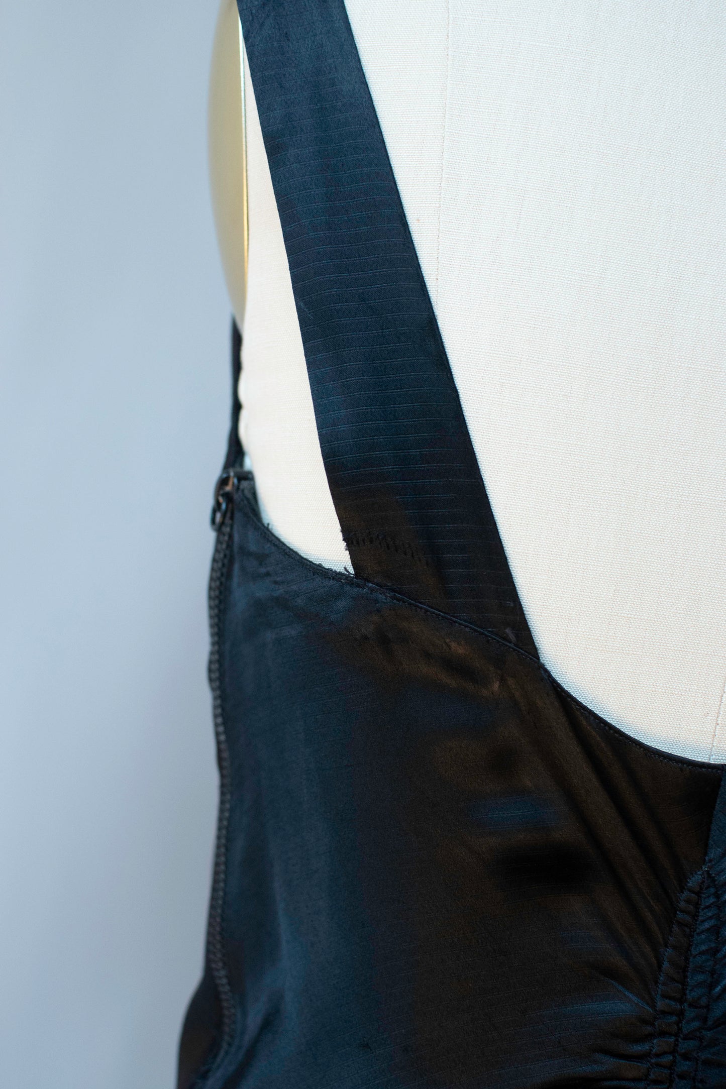 1930s Black Satin Gown with Trapunto applique