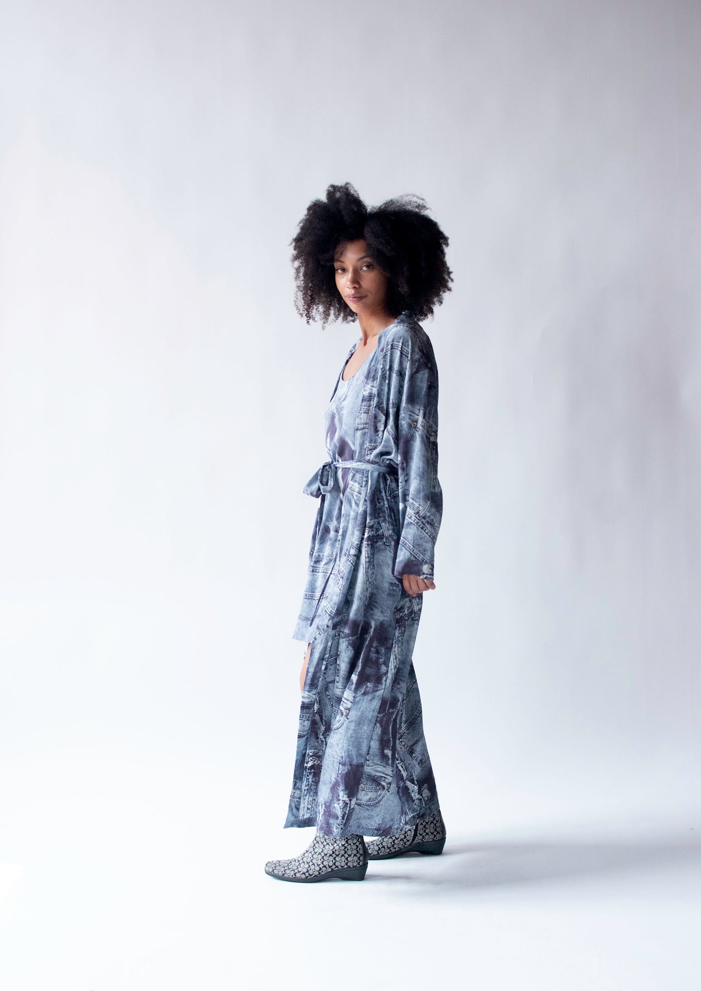 Denim Print Silk Lounge Set