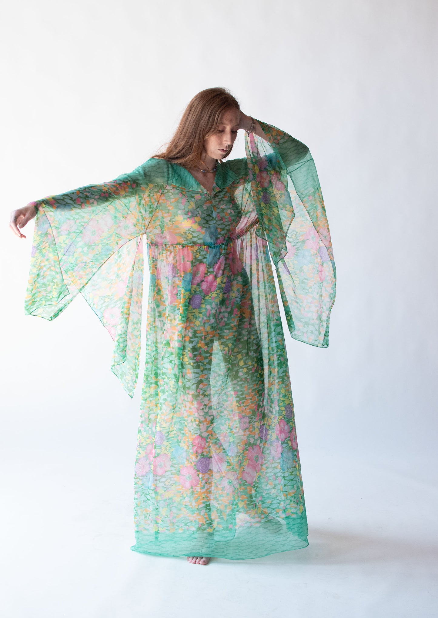 1970s Sheer Floral Print Caftan
