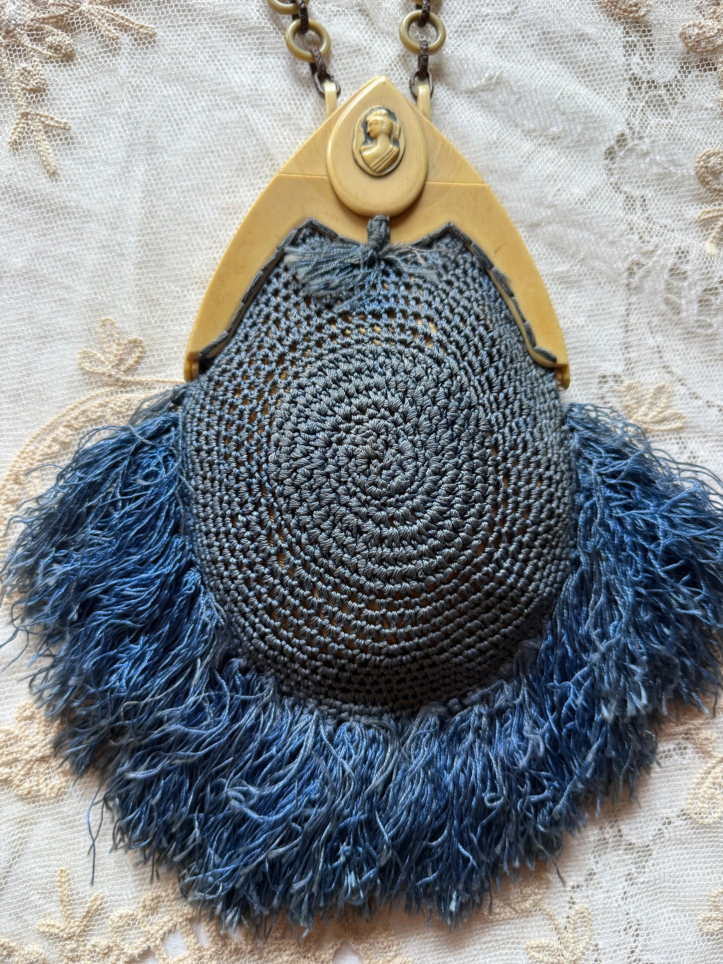 1920s Blue Crochet Fringed Cag