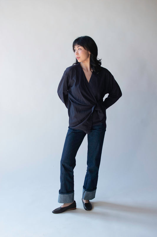 Navy Wrap Blouse | Issey Miyake