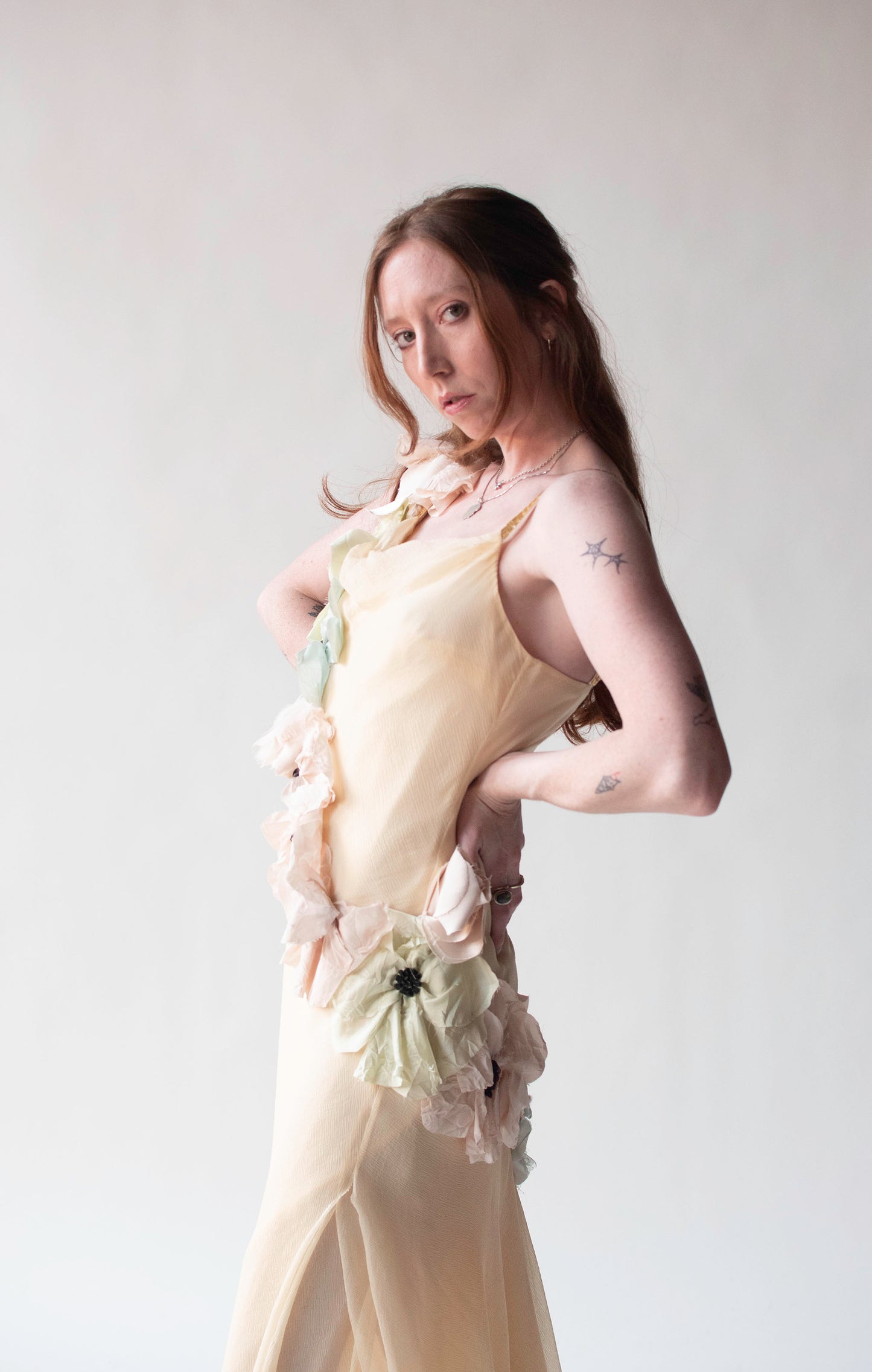 Chiffon Dress W/ Floral Applique