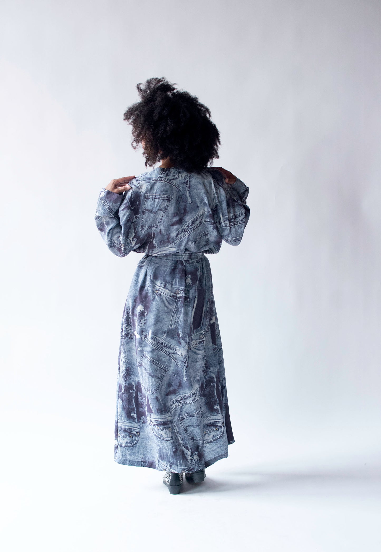 Denim Print Silk Lounge Set