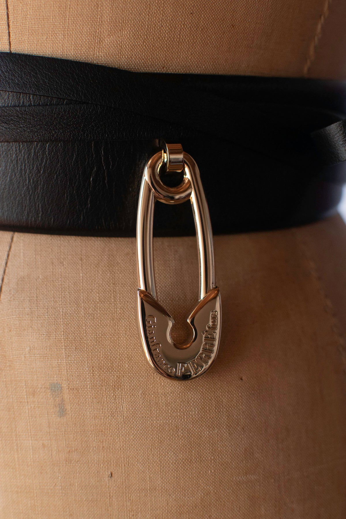 Black Leather Safety Pin Belt | Gianfranco Ferré