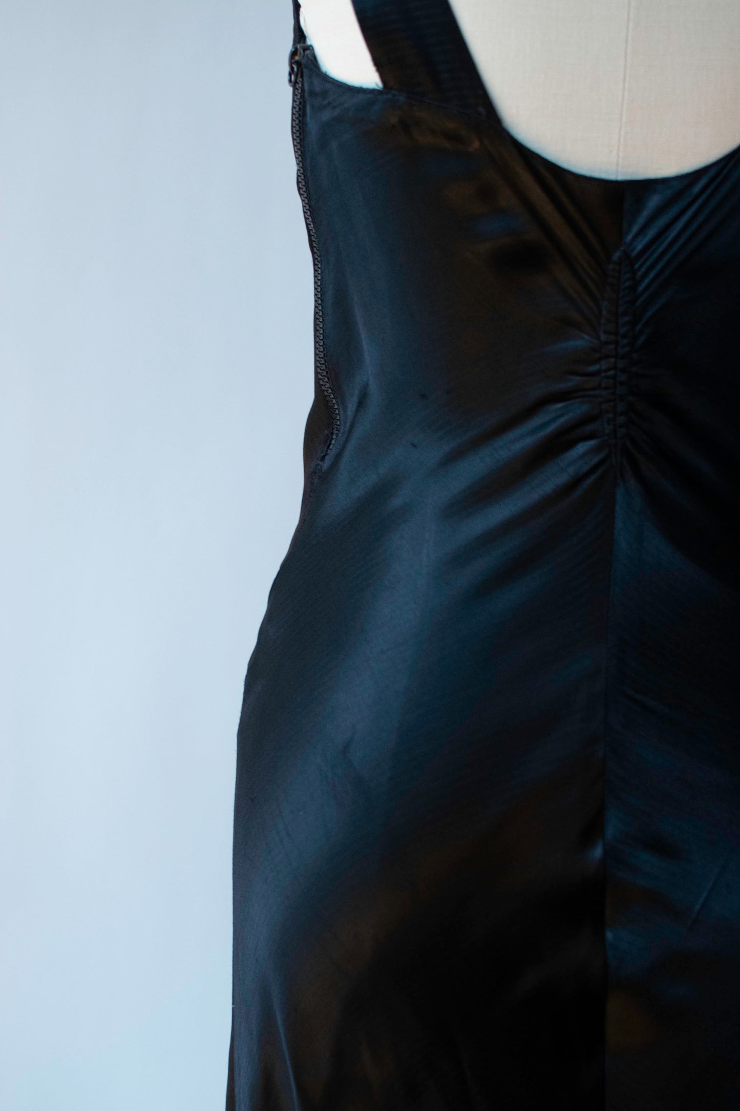 1930s Black Satin Gown with Trapunto applique