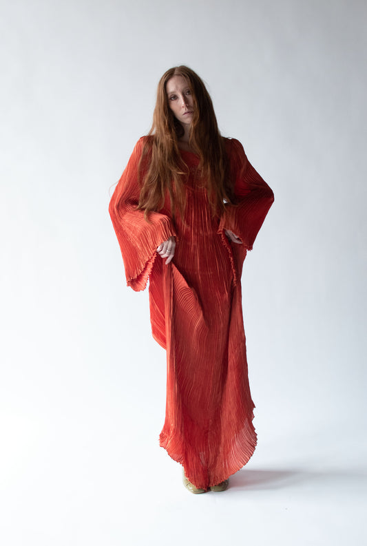 1970s Pleated Red Dress
