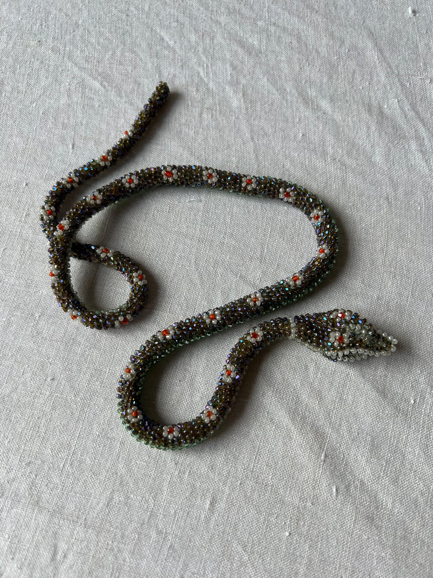 Bead Crochet Snake | Iridescent Blue Amber