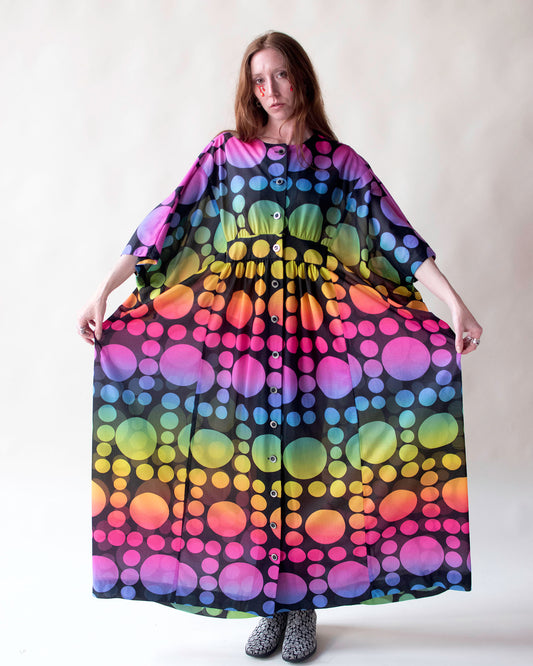 1970s Rainbow Polka Dot Caftan