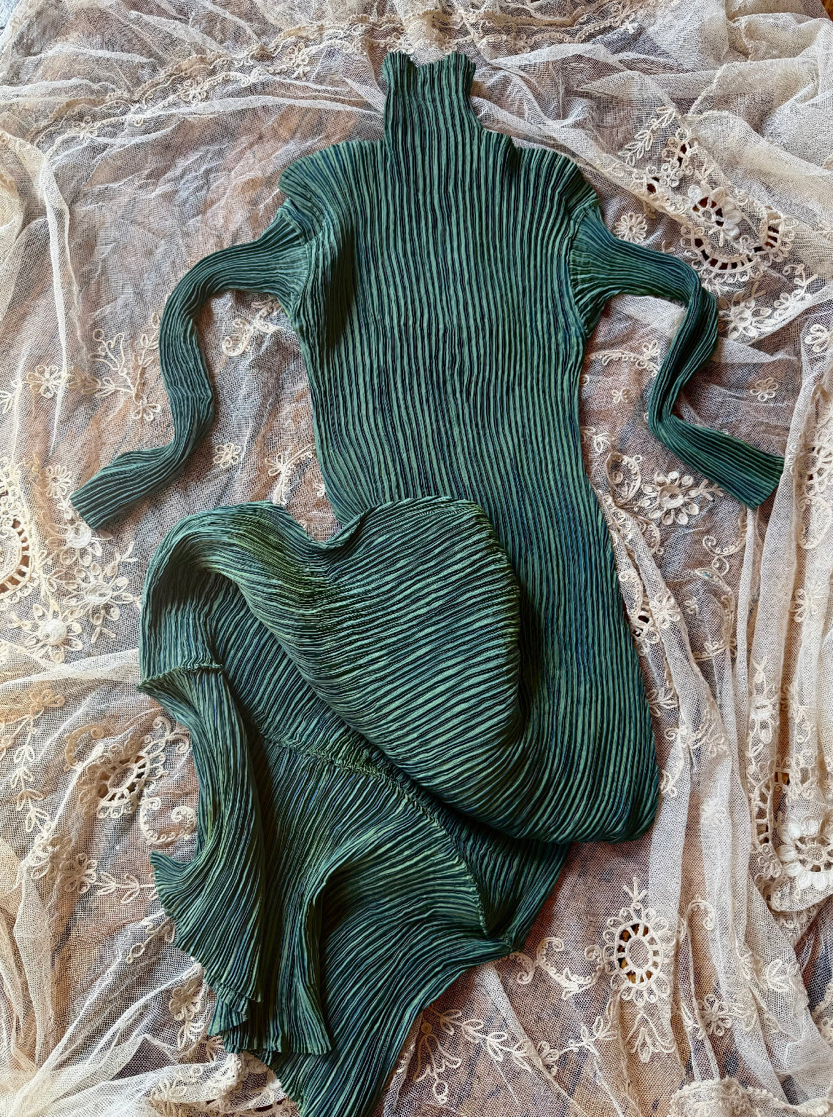 Iridescent Pleated Green Dress | ssey Miyake FW 1995