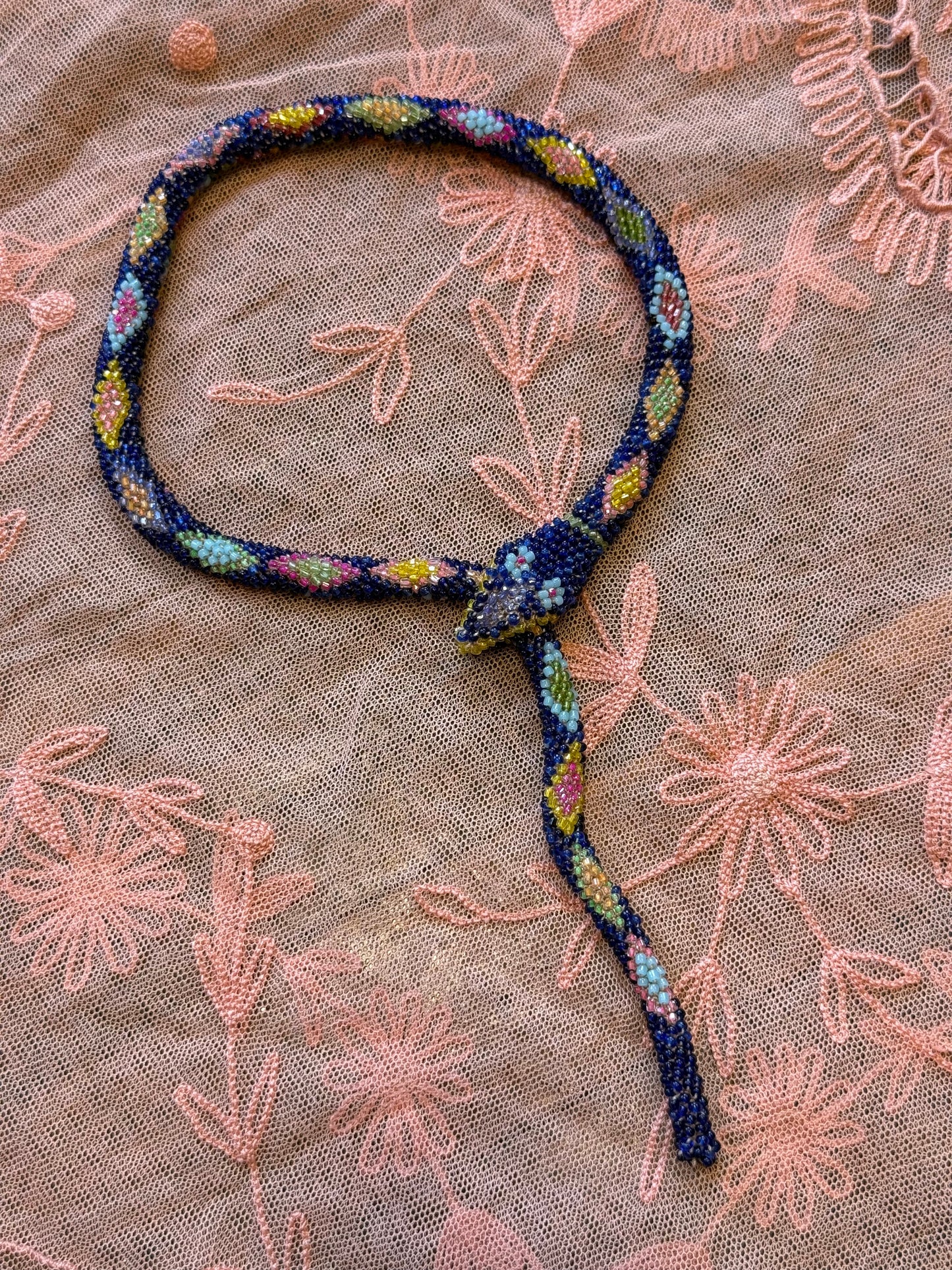 Bead Crochet Snake | Cobalt Multi Color Diamond