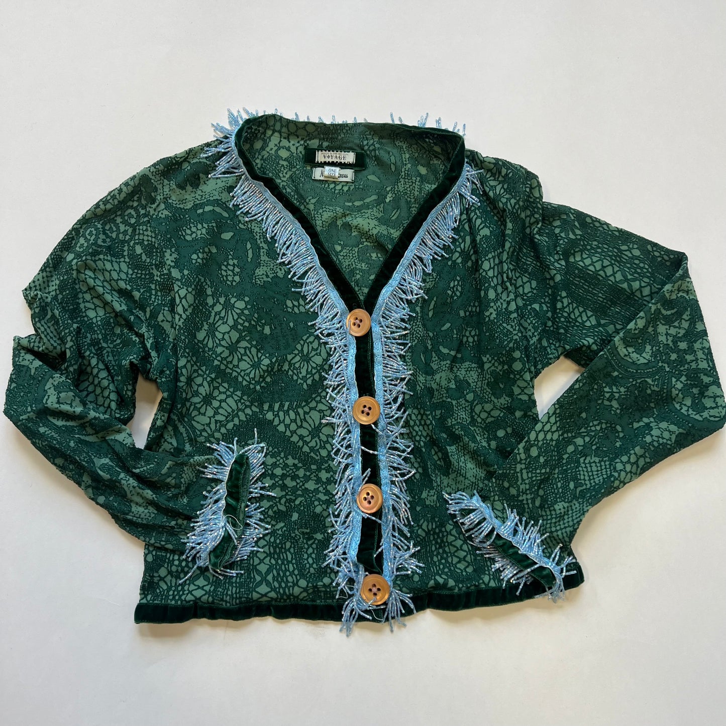 Green "Lace" Cardigan w/ beading | Voyage Invest in the Original