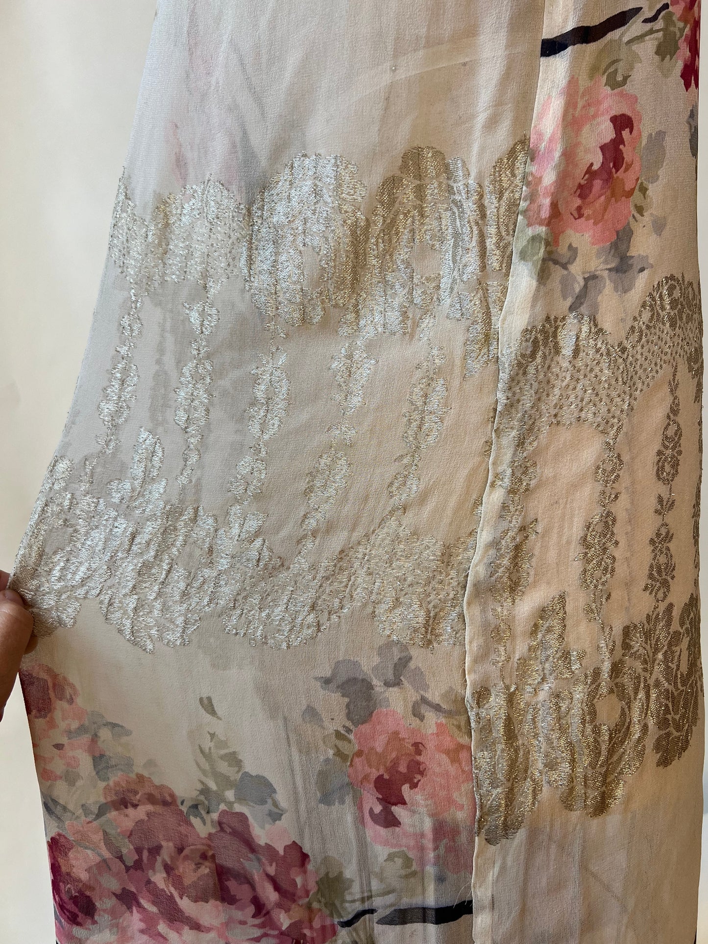One Shoulder Chiffon & Lamé Caftan