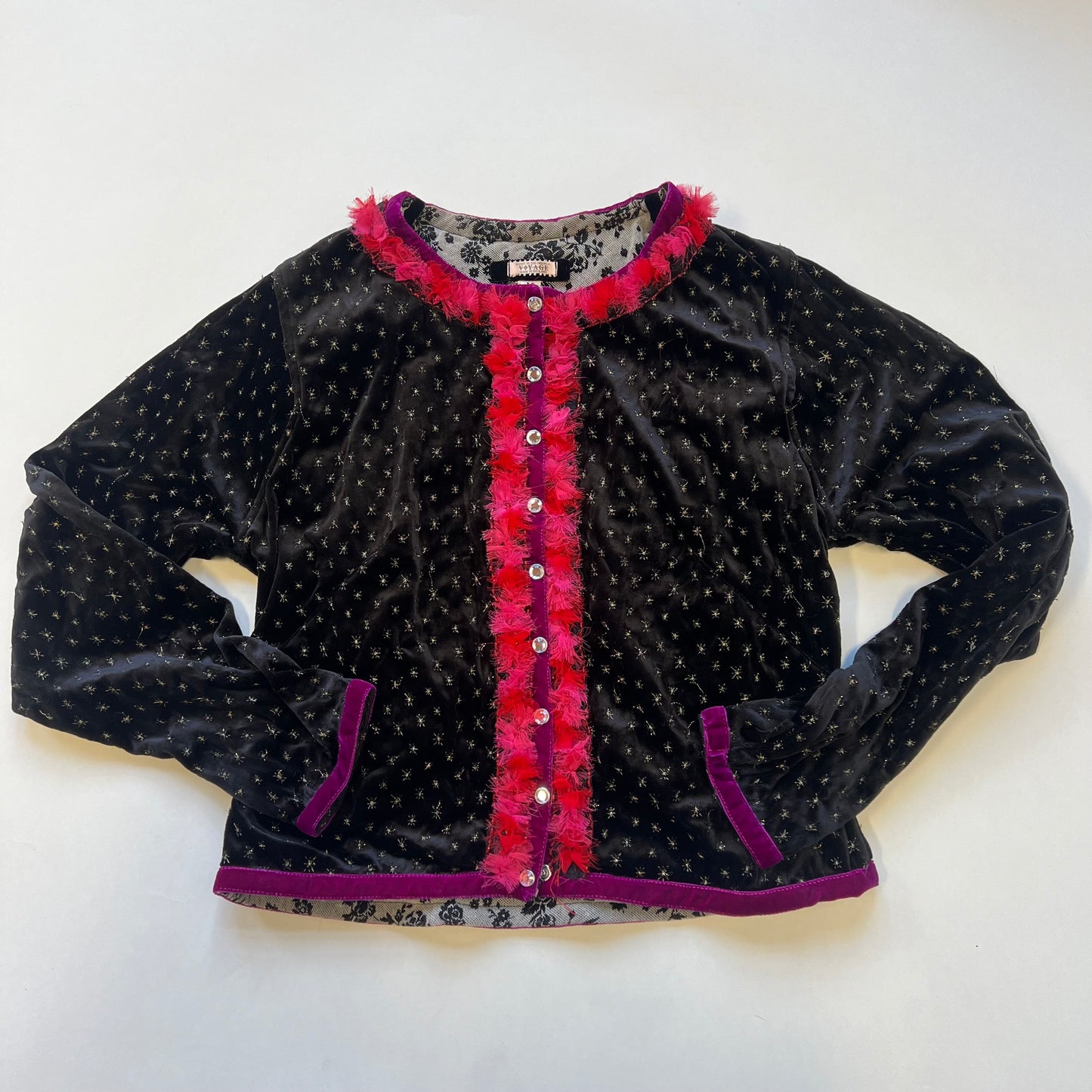 Black Velour Cardigan w/ Fringe Trim | Voyage Invest in the Original