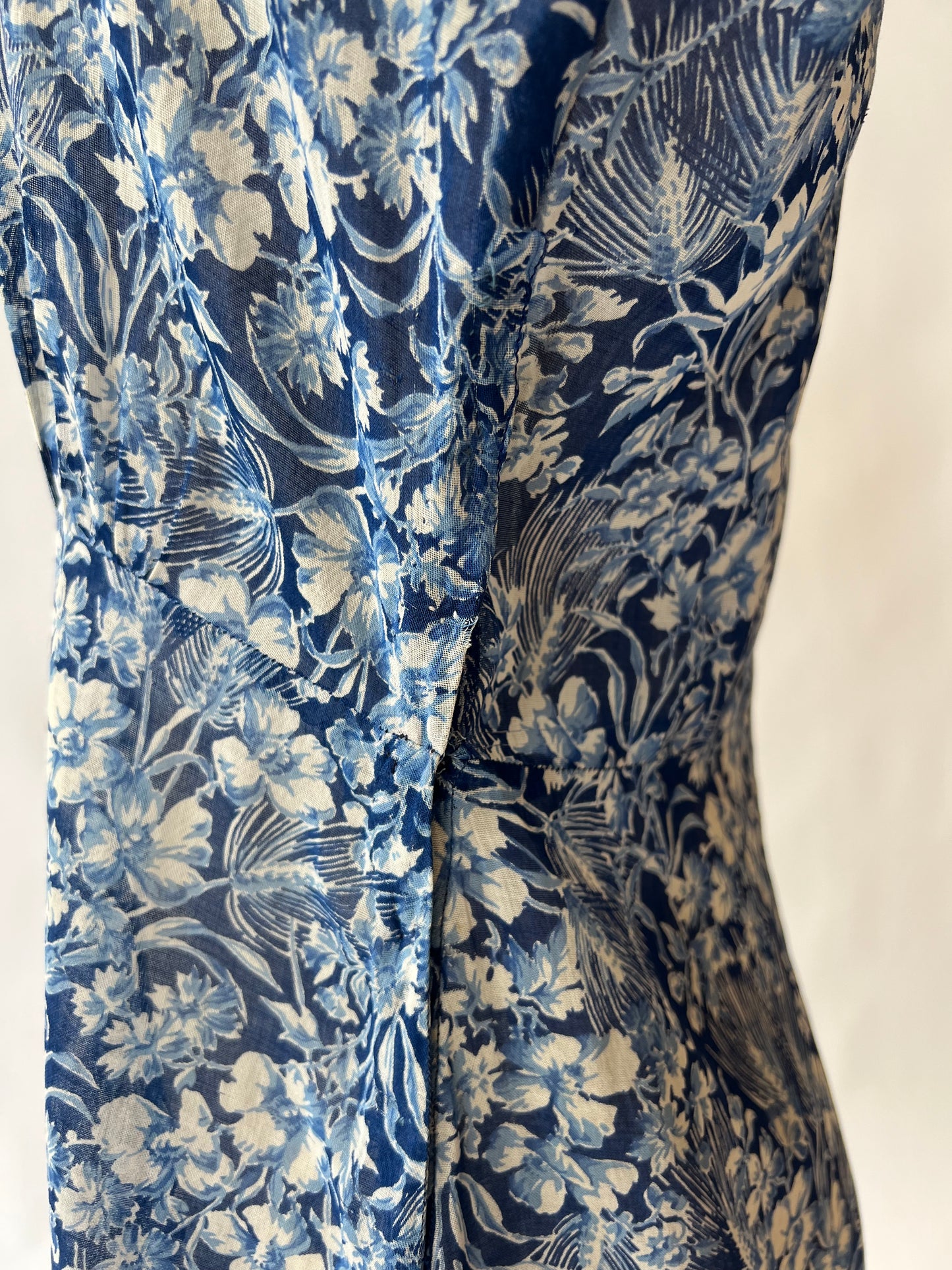 1930s Blue Floral Print Voile Dress