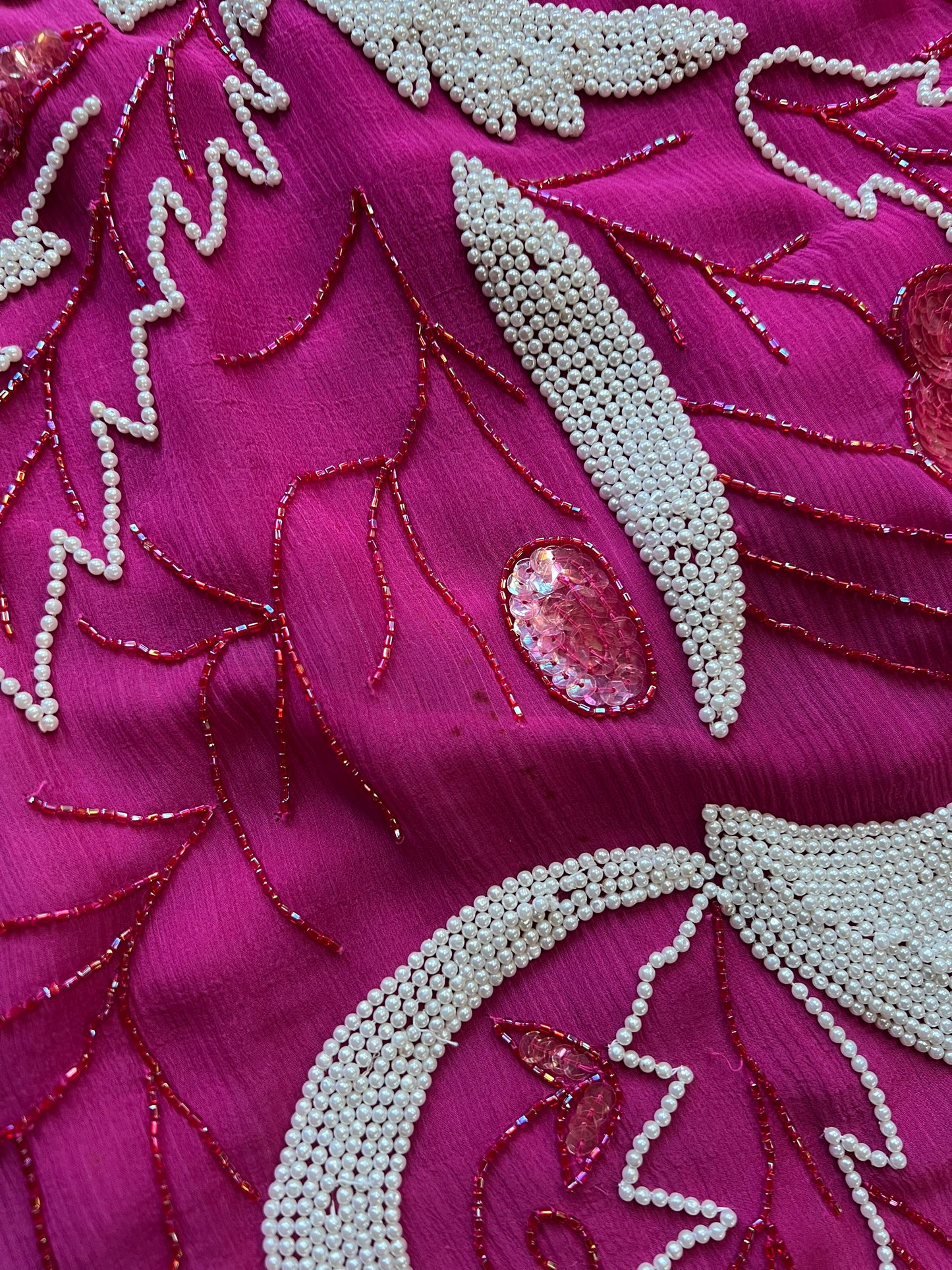 1980s Magenta Beaded Gown