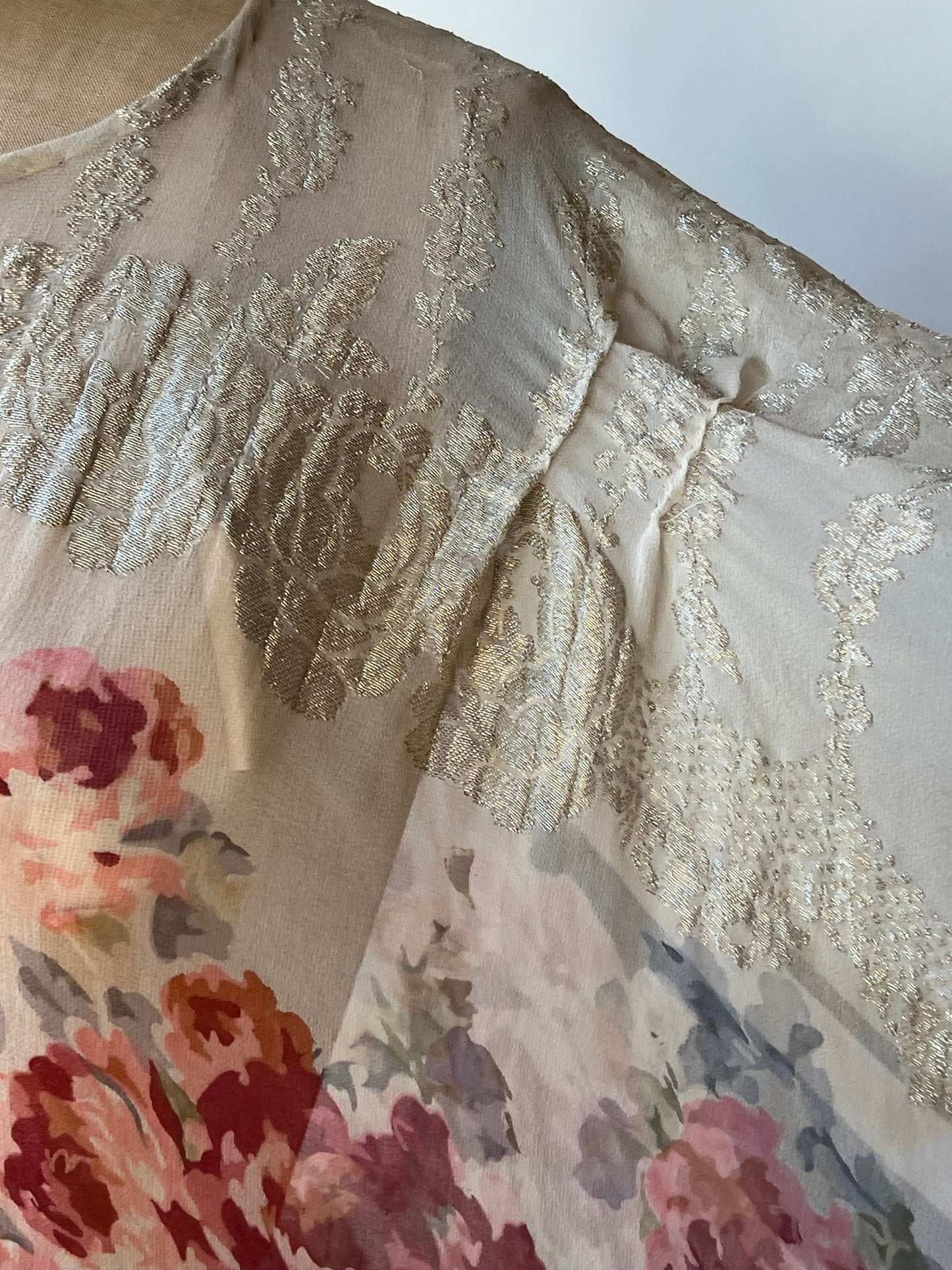 One Shoulder Chiffon & Lamé Caftan