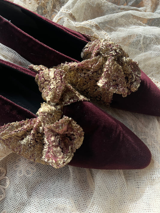Burgundy Velvet Flats | Romeo Gigli