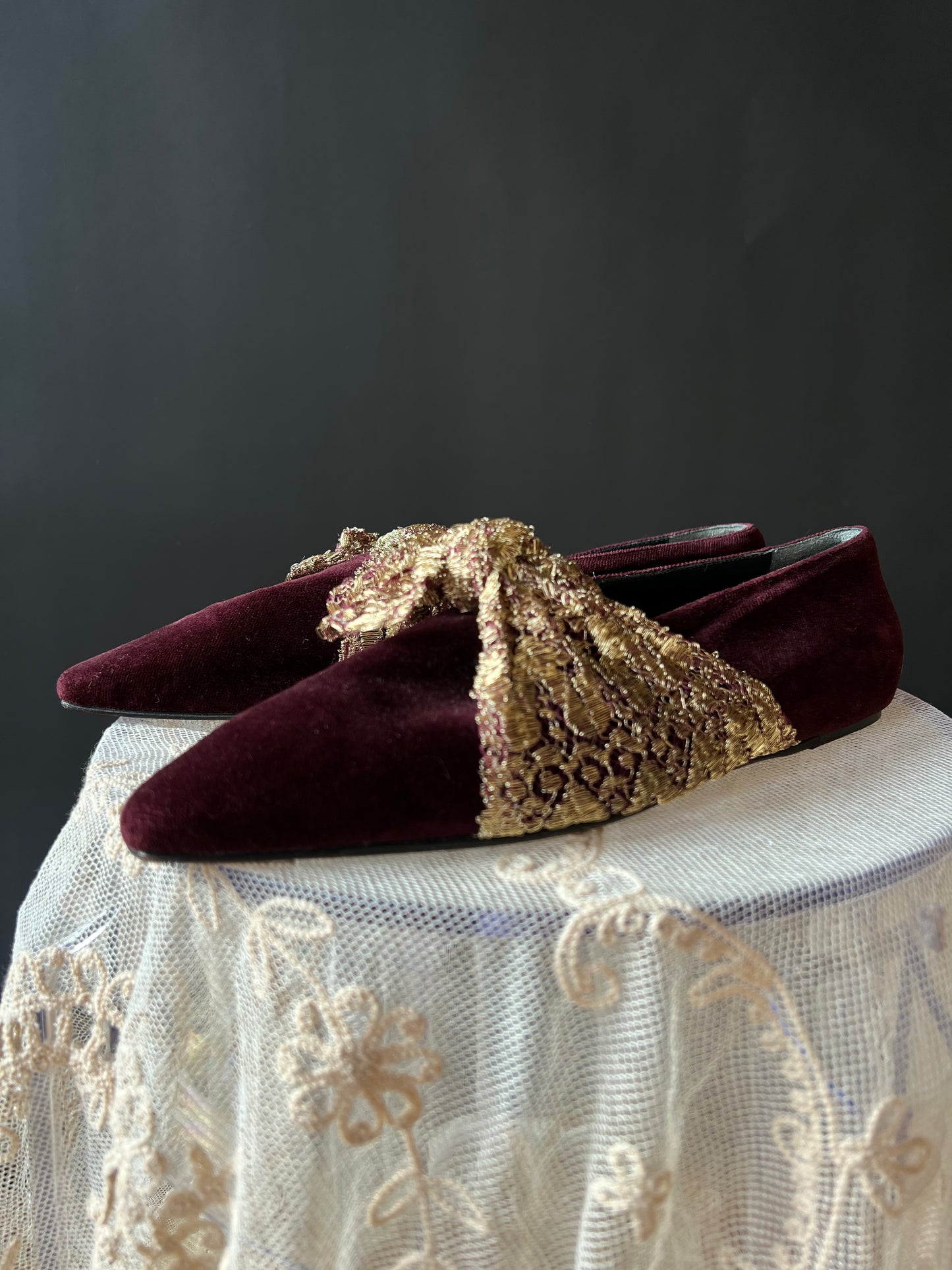 Burgundy Velvet Flats | Romeo Gigli