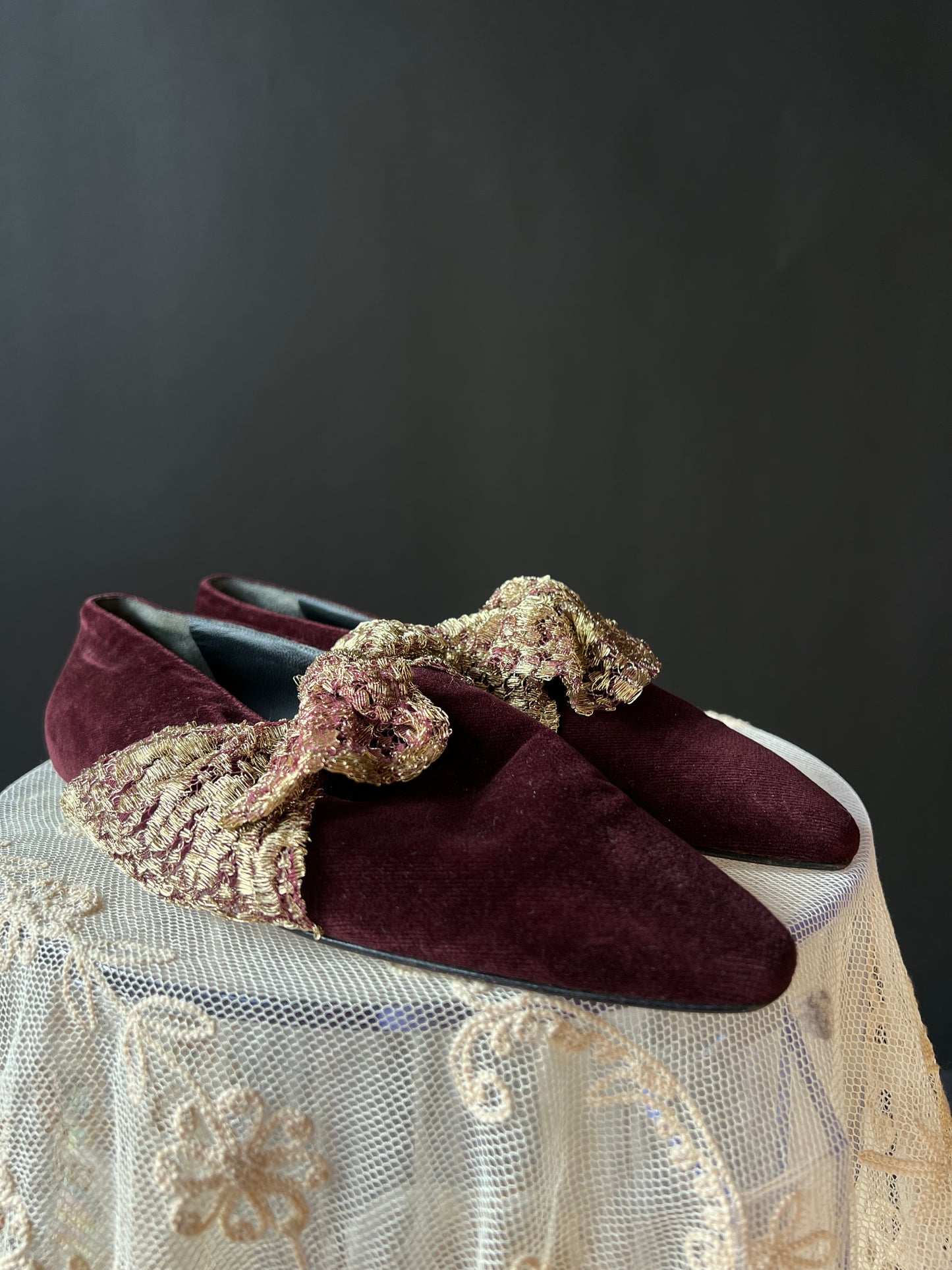 Burgundy Velvet Flats | Romeo Gigli